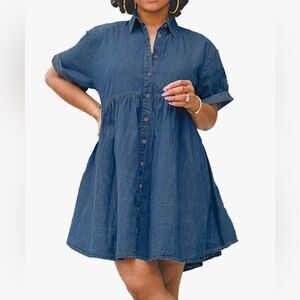 Theylook Denim Babydoll Dress 3XL Plus Size Blue Short Sleeve Casual NWT